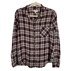 Lucky Brand Women's Size Large Lightweight Flannel Plaid Button Up in Burgundy